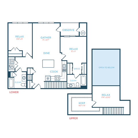 Floor plan for 2 beds, 2 baths, 1418 sqft